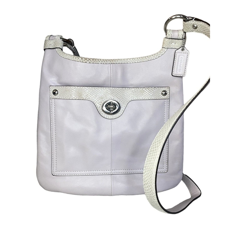 COACH F16533 Penelope Lavender Leather Snakeskin Trim Crossbody Purse Bag